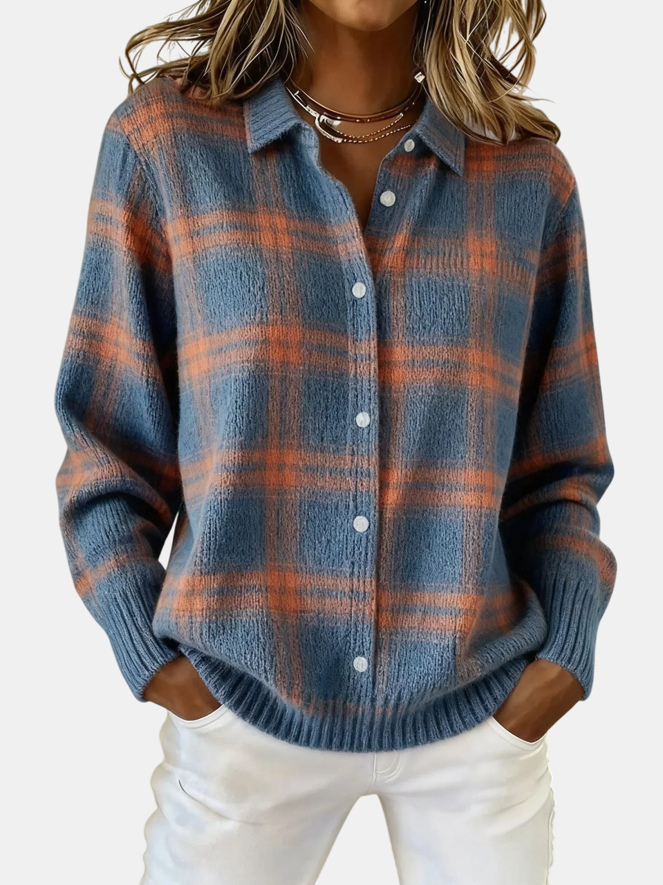 Victoria | Suéter Retro de Cuadros en Contraste