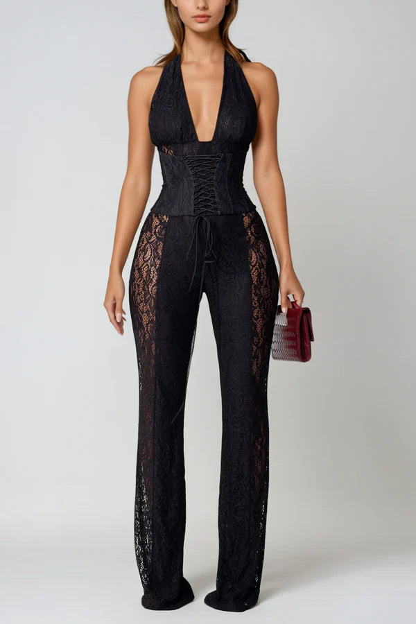 Mono con escote pronunciado y encaje Valentina